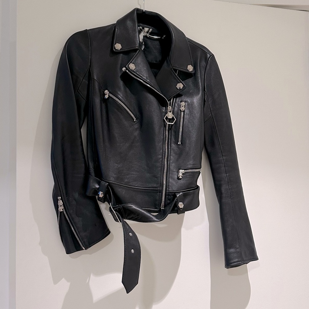 Woman’s Philipp Plein Lamb Leather Moto Jacket Size XS